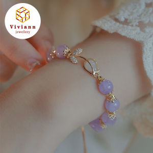 Viviann Original Design 14k Gold Filled Amethyst Crystal Flower Bracelet for Women Fashion Heart Chain Bracelets Rhinestone Bangle Wedding Bridal Jewelry Accessories Gifts Birthday Party Gift Bracelets
