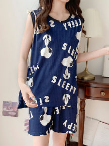 plus Size Ice Silk Snoopy Sleepwear Set Womens Short Sleeve round Neck Comfortable Lightweight Home Clothes Summer New Arrival