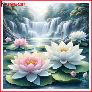 Huacan 5D Lotus Flower Diamond Painting Waterfall Art Full Square Round New Collection 2025 Diamond Mosaic Rhinestones