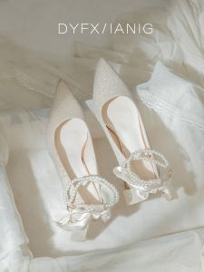 Champagne Colored Chunky Heel Womens Shoes Comfortable Two-Way Wear Fairy Tale Large Size 41-43 Wedding Shoes for Bridesmaids