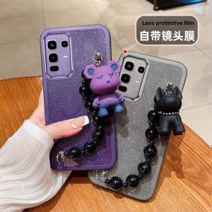 เคสโทรศัพท์ Infinix Note 50X 50S Note 50 Pro + Plus 4G 5G ปลอกสร้อยข้อมือลายหมีอินเทรนด์พร้อมเลนส์ในตัวฟิล์มป้องกันฝาหลังสีทึบอ่อนเงางาม2025