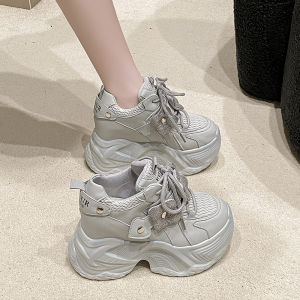 Womens Dad Shoes Spring 2024 High Top Casual Increase Height Thick Bottom Korean Style round Toe Sports Fashion Sneakers