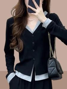 เสื้อถักแขนยาวทรงเข้ารูปสำหรับผู้หญิง ฤดูใบไม้ผลิและฤดูใบไม้ร่วง เสื้อชั้นในสไตล์เกาหลี เสื้อคลุมกันหนาวแบบสวมหัว