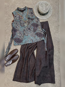 DANTING | Sleeveless Chinese Style Print Vest and Pants Set