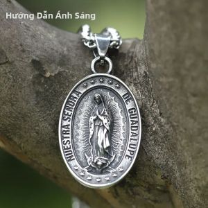 Nam 316L Thép Không Gỉ Chúa Luôn Ở Bên Bạn Mặt Dây Chuyền Vòng Cổ Đức Tin Cơ Đốc Trang Sức Hình Bầu Dục Đức Mẹ Đồng Trinh Thiết Kế