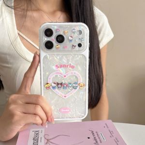 Sanrio | Luxury Shell Pattern Heart Hello Kitty Case For iphone 17 16 15 Pro Max Camera Protective Acrylic Hard Cute Cartoon Phone Cover