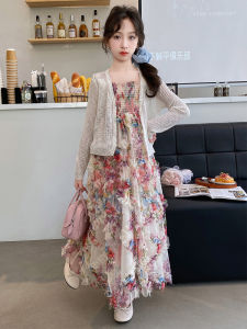 Summer Fashionable Floral Girls Dress Beach Side Long Skirt Big Toddler Princess Clothes Polyester Fiber Outdoor Outfit
