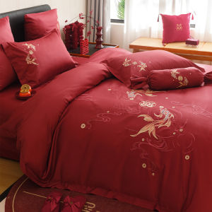 SHAYA | Wedding Red Cotton Bedding Set with Embroidery