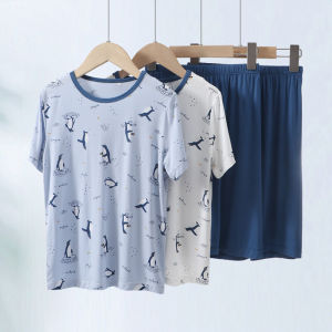 Bộ Đồ Ngủ Mùa Hè Modal Ngắn Tay Quần Ngắn Cho Bé Trai Bộ Đồ Ngủ Mát Mẻ Bằng Vải Sợi Cellulose Pha Trộn Polyester Mỏng