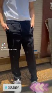Quần Vải Nam Đen Dáng Baggy Suông Cạp Cao Không Bai Không Xù Vải