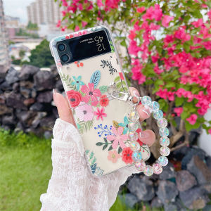 ดอกไม้น่ารักเคสโทรศัพท์ PC แบบแข็งใสสำหรับ Samsung Galaxy Z Z Flip 3 Z Flip 4พับได้หน้าจอน่ารักของผู้หญิงแฟชั่นสกินสำหรับ Galaxy ZFlip3