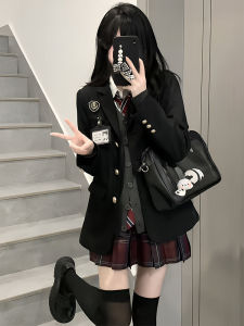 Original Black JK Uniform Suit Autumn Winter Waist-Cinching School Style Womens Fashion Thickened Long Sleeve Double-Breasted