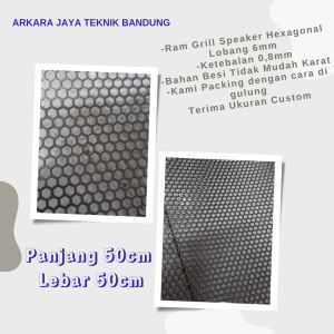 plat besi/ram grill speaker lobang hexa 6mm 50 x 50 cm