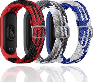 mi band 9 8 Nylon Braided loop Band For Xiaomi Smart Band 10 Adjustable Elastic Belt Wristband Strap with Screen Protector film Xiaomi Mi Band 10 9 8 NFC Bracelet
