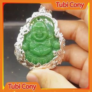 Mặt dây chuyền di lạc xanh thạch viền trắng M273-145-KT Tubi Cony - May Mắn - Bình An