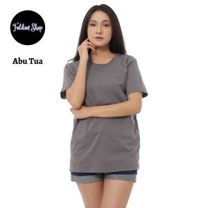 Kaos Polos Wanita Oneck Lengan Pendek Bahan Katun Combed 30s Warna Abu Tua