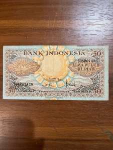 Uang Kertas 50 Rupiah 1959 Seri Bunga Koleksi Kuno