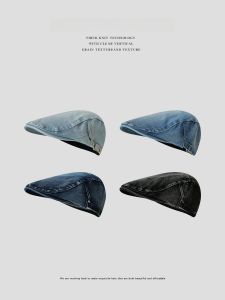 หมวกเบเร่ต์ทรงกลมแบบสวมหัวสำหรับผู้ชายและผู้หญิง Himade Water Washed Denim Light Blue Forward Cap หมวกทรงปากเป็ดสไตล์ย้อนยุค