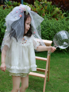 Original Summer Casual Cool Short Sleeve Dress Set for Girls Toddler Kids Fashion Bubble Sleeve round Neck Cotton Blend Outfit