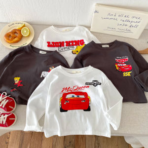 Fashion New Cartoon Car Boys Long Sleeved T-shirts Tops Crewneck Printed Loose Casual Kids Base Shirts Childrens Clothes Blouse