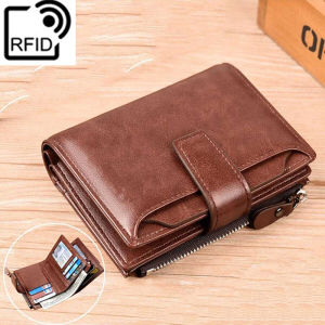Mens Coin Purse Wallet RFID Anti-theft Man Leather Wallet Zipper Business Card Holder Money Bag Wallet Male
