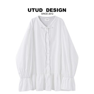 Áo Sơ Mi Nữ Cổ Tròn Tay Dài Viền Ren Trắng Phong Cách Hàn Quốc Ngọt Ngào Đơn Giản Thiết Kế UTUD DESIGN Mùa Xuân