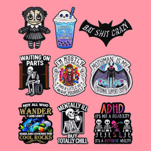 Halloween Skull ADHD Quotes Enamel Pines Animals Brooch Metal Pin Badge on Backpack Clothing Accessories Fashion Jewelry Gifts