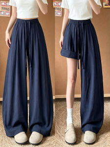 XIANYIJIAO | Elegant Lightweight Loose Navy Blue Trousers