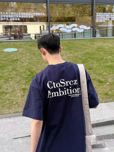 Loose Fit Cotton round Neck Short Sleeve T-Shirt Mens Summer New Style Blue Logo on Back Casual Comfortable Breathable