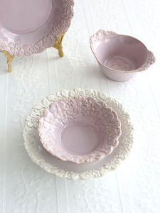 French Style Retro Embossed Flower Bowl Palace Style Ceramic Dinner Plate European Style Tableware Western Cuisine Plate Soup Plate Bowl Plate Set
