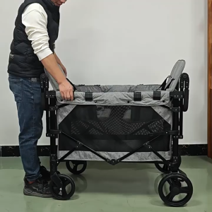 (CPC Certificate)Wagon Stroller with Wide Canopy for 2-4 kids & Cargo-Travel Stroller Push-Pull Folding Stroller for Newborn&Toddler with 5-Point HarnessAdjustable Handle Bar and Canopy