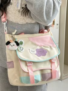 Cute Little Tote Bag Womens Crossbody Handbag Student Class Single Shoulder Bag Large Capacity Canvas Bag Korean Style Leisure