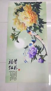 Tranh dán tường khổ dọc VTC Đôi chim trĩ bên hoa mẫu đơn ZTY-1358151 kim sa nhiều kích thước