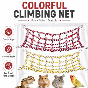 Small Pet Cotton Rope Climbing Net Hamster Squirrel Parrot Cage Hammock with 4 Hooks Colorful Bird Toy for Resting Play