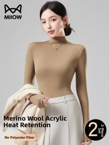 MiiOW | Womens Pure Color Merino Wool Semi-high Collar Knitted Top Long Sleeve