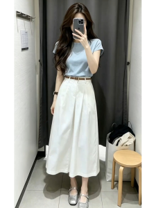 Shalldoer | Graceful Feminine 2pc Set Skirt A-Line Skirt and T-shirt
