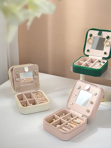 SG RumahHome® Jewelry Storage Box PU Leather Ins‑Style with Mirror Portable Travel Organizer for Rings Earrings Necklaces