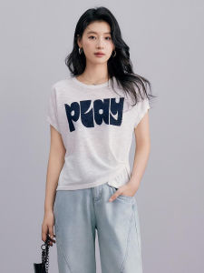 Basic House | Asymmetric Button Alphabet Thin Summer Knitted Sweater Short Sleeve