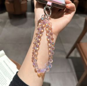 Handmade Crystal Phone Strap Short Handheld Chain Keychain Luxury Colorful Beads Handheld Phone Chain Clip-On Phone Case Keychain Pendant