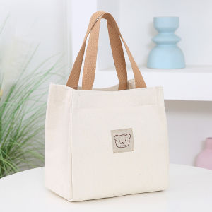 Womens Canvas Bag Cute Thickening Handbag Bento Lunch Box Working Shopping Large Capacity Zipper Small Cloth Bag Cosmetics Bag