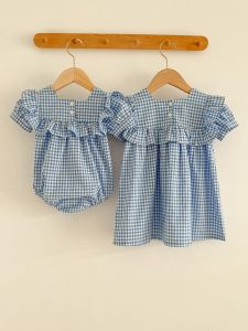 Girls Plaid Cotton Dress Korean Style Summer Clothes for Children of Different Ages Engepapa Brand Baby Romper And Matching Skirt