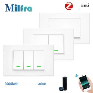 Tuya สวิตช์ไฟไร้สายอัจฉริยะสวิตช์ไฟ ZigBee 100-240V 1/2/3 GANG รีโมทคอนโทรลใช้ได้กับ Google Home Alexa