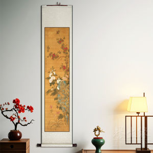 Long Rectangle Scroll Painting Decorative Bird And Flower National Artwork for Living Room Tea Room Study Retro Style Unframed Wall Art