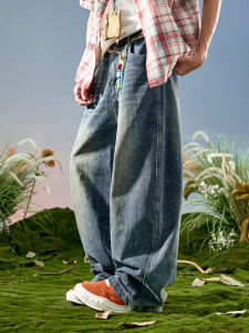 nuthink | Retro Ink Splash Wide Leg Straight Washed Loose Flared Jeans for Men