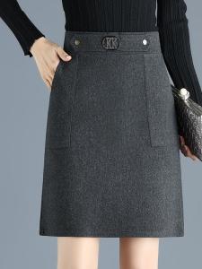High Waist A-Line Mini Skirt Korean Style Pure Color Woolen Material One-Step Womens Skirt Business Casual Short Skirt