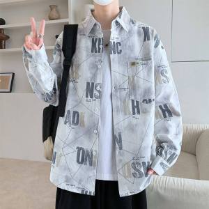 PAZHAOLANG | Big Size American Full Print Letter Printed Long Sleeve Shirt