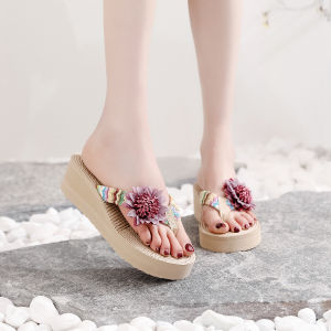 Summer 2021 Womens Fashionable Flat Heel Sandals T-Strap Toe Post-Match Beach Slippers Embroidered Flower Linen Bottom Casual