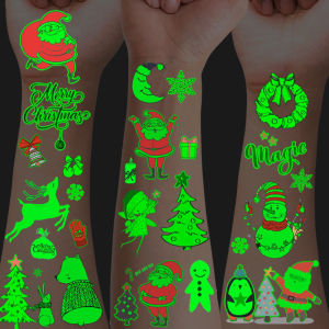 12 Sheets Luminous Christmas Temporary TattoosGlow in The DarkChristmas Party Supplies Favors Decorations Christmas Eve Gifts