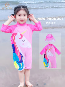 Adorable Childrens One-Piece Swimsuit Long Sleeve Girls Swimwear Baby Protection Sunscreen New 2025 Cute Surf Leisure Style