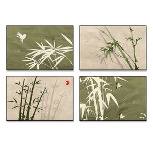 Retro Chinese Style Bamboo Decorative Painting Self Adhesive Oil Canvas Living Room Hotel Homestay Electric Meter Box Decoration